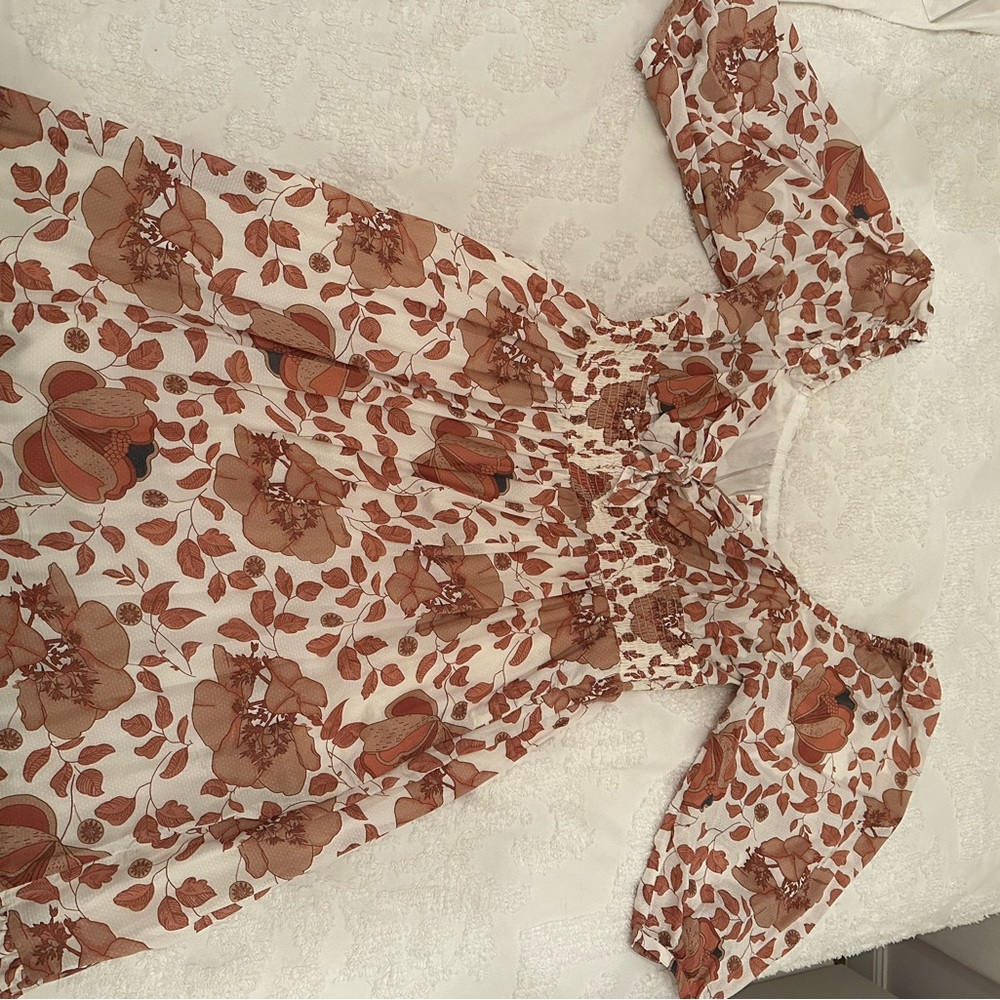 Anthropologie Floral Maxi Dress in Cream and Brown - Picture 4 of 5